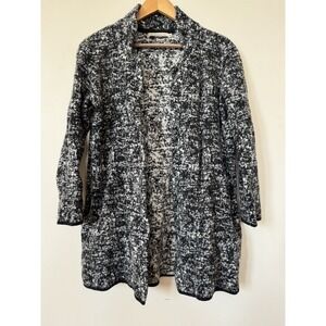 Wool Blend Soft Warm Blazer Women's Medium Black White Business Suit Jacket